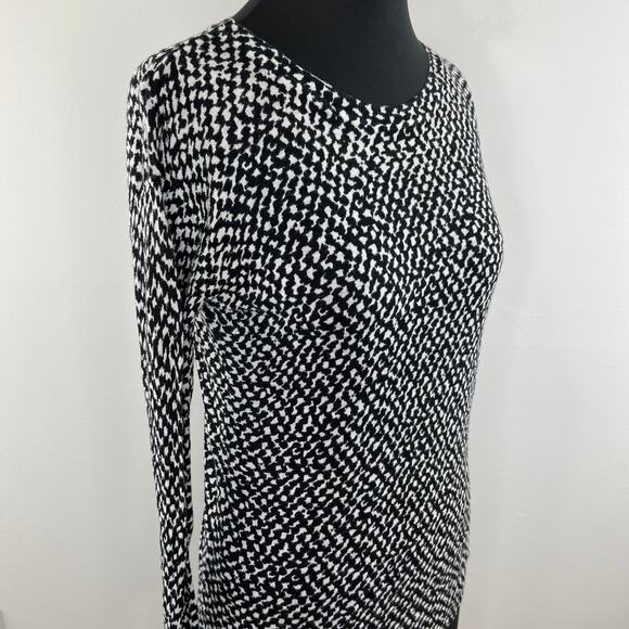 THEORY Black White Print Linen Blend Long Sleeve Blouse Scoop Neck Size S Small - Picture 3 of 7